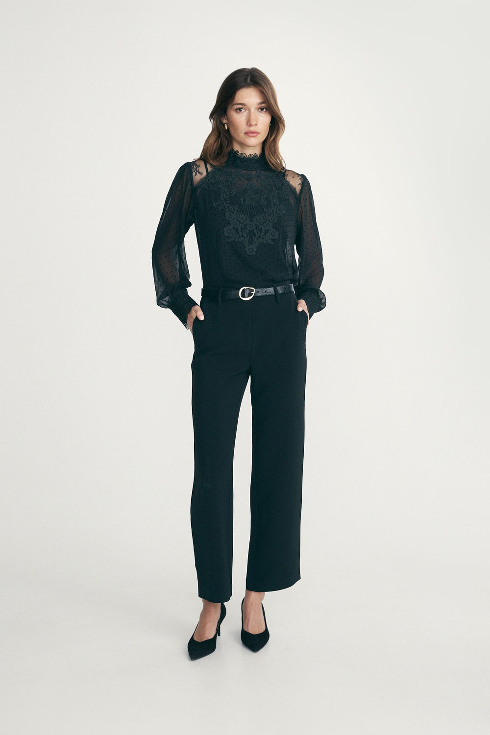 High-neck lace blouse