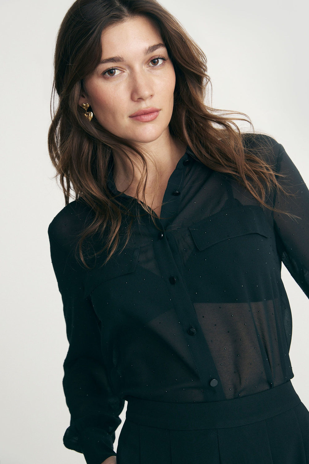 Sheer blouse with rhinestones