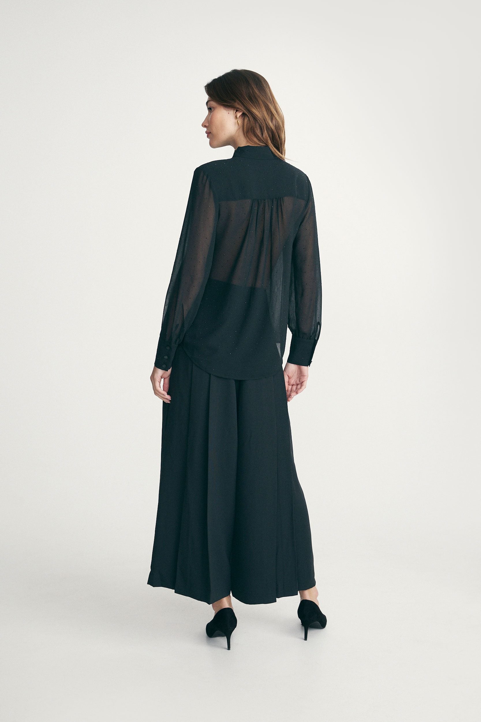 Sheer blouse with rhinestones