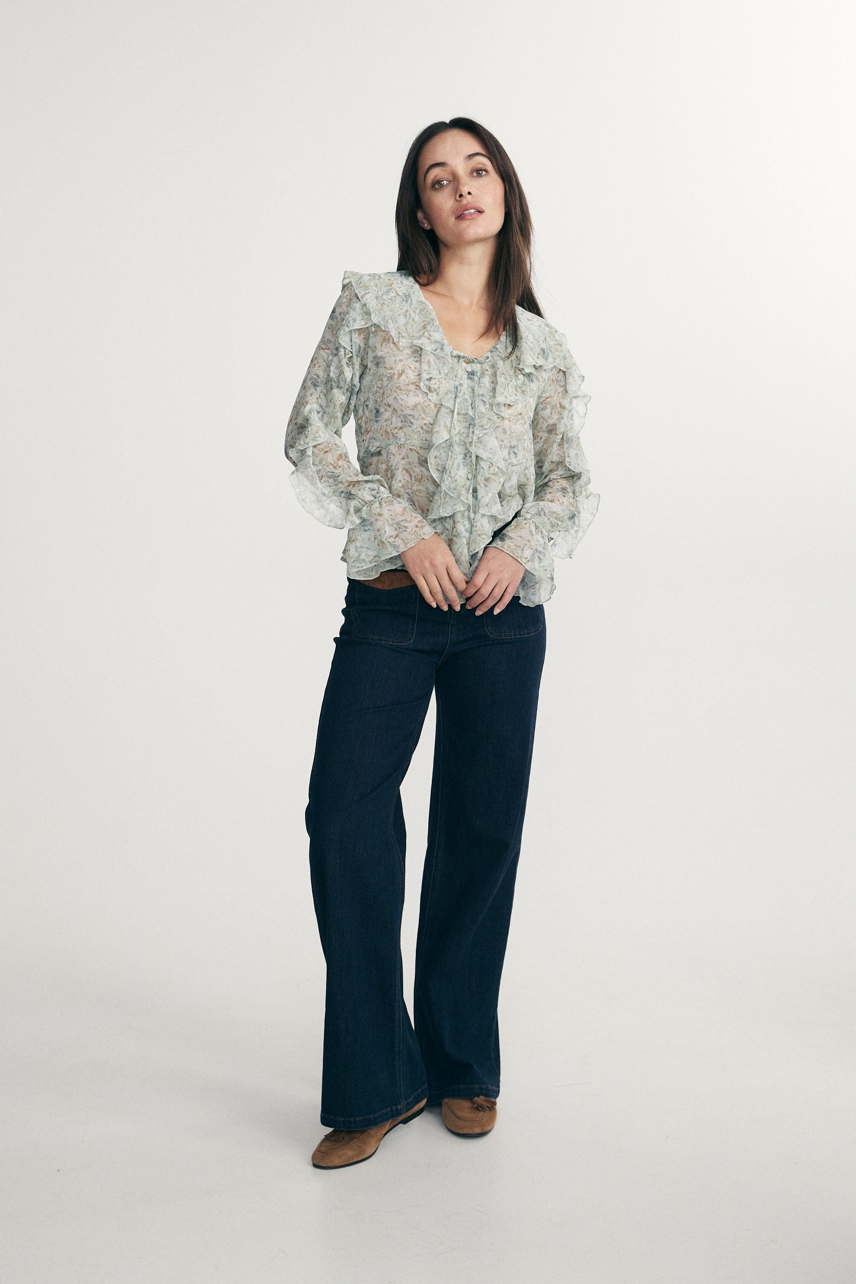 Printed blouse with ruffle