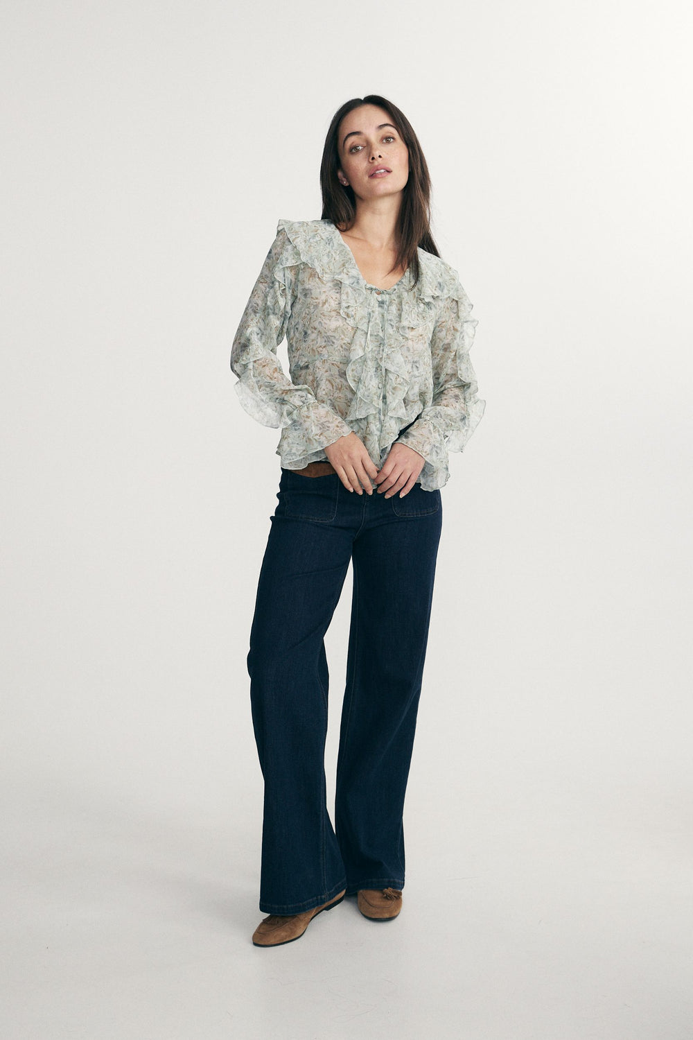 Printed blouse with ruffle