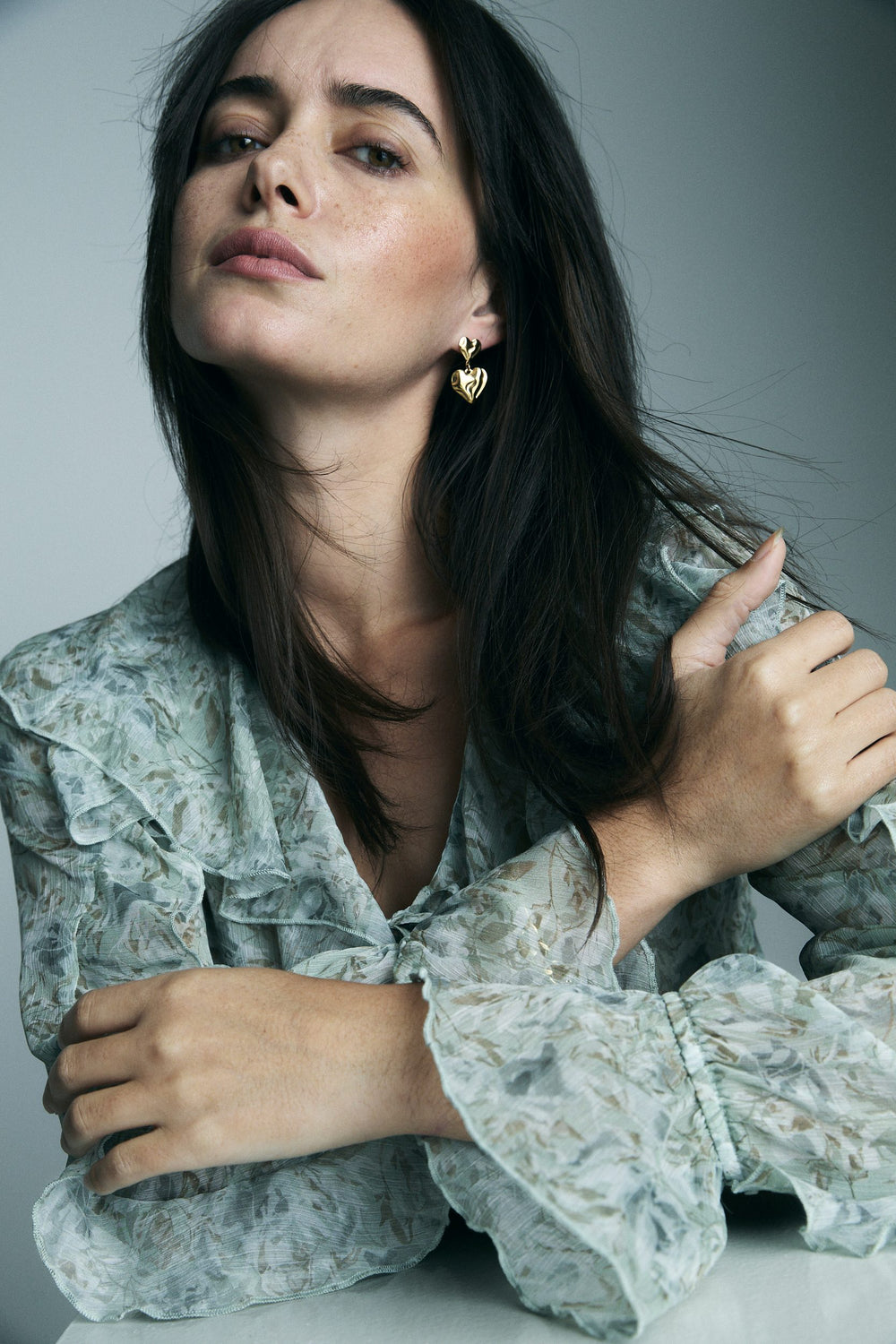 Printed blouse with ruffle