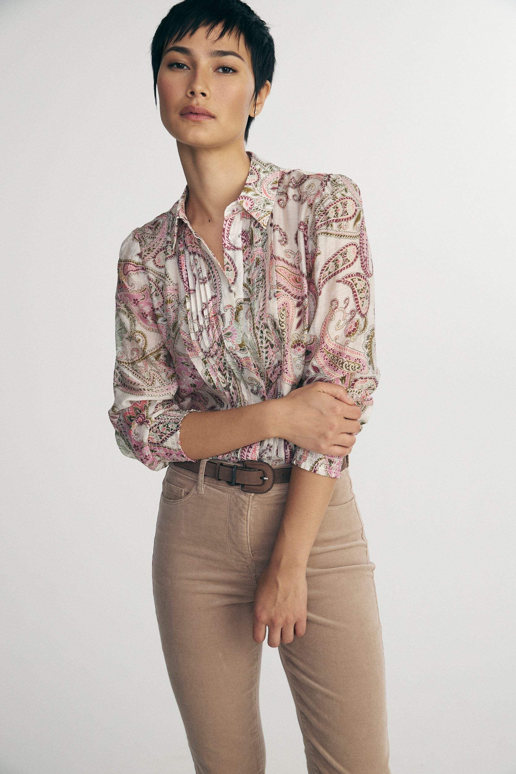 Printed blouse with pintucks detail