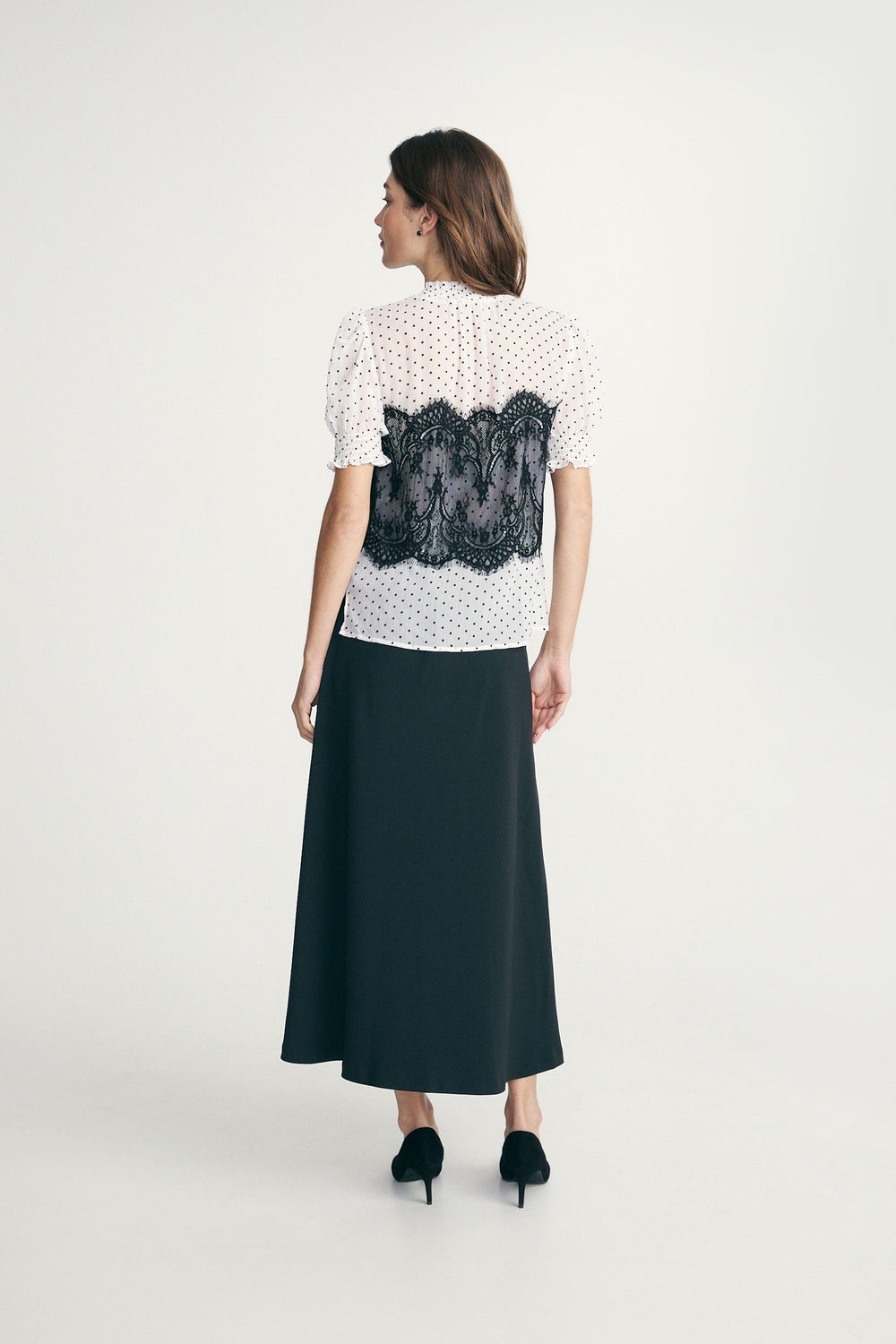 Polka dot tulle and lace blouse