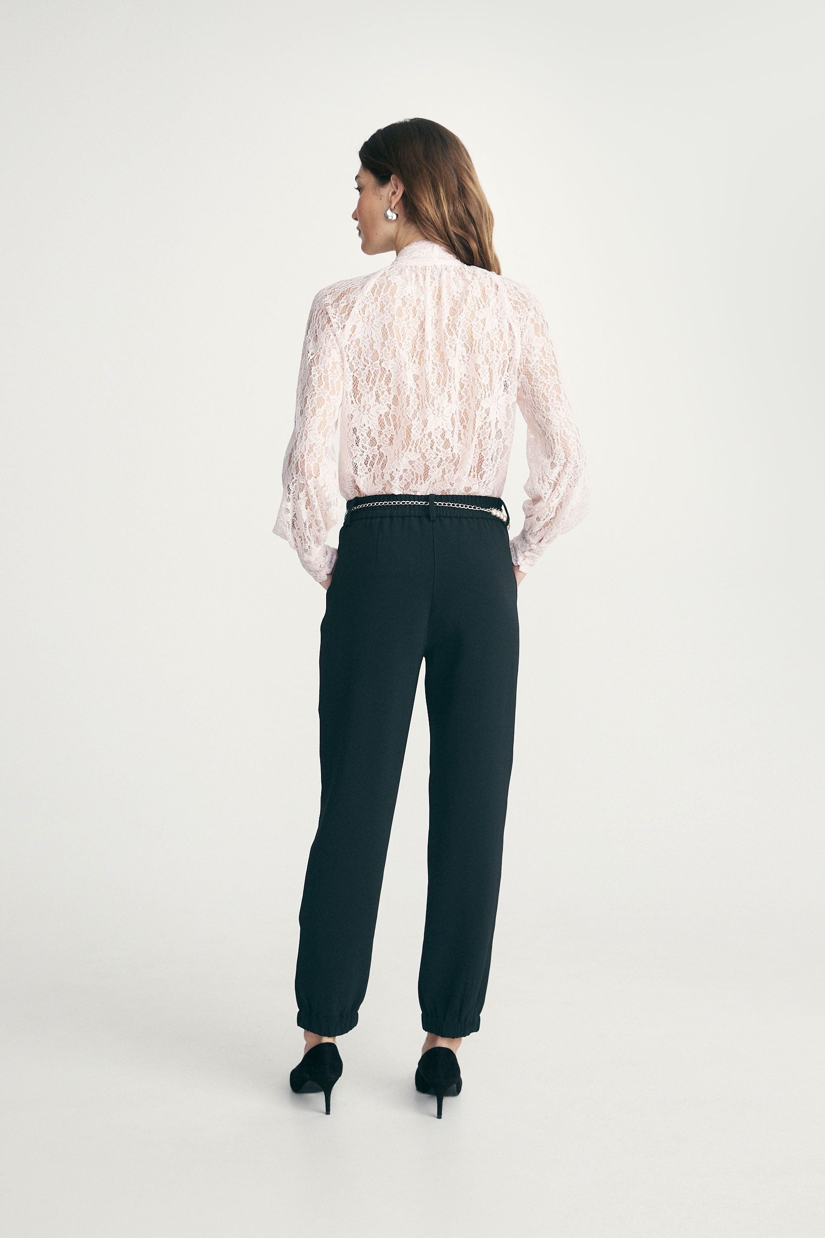 Lace blouse with bow tie neck