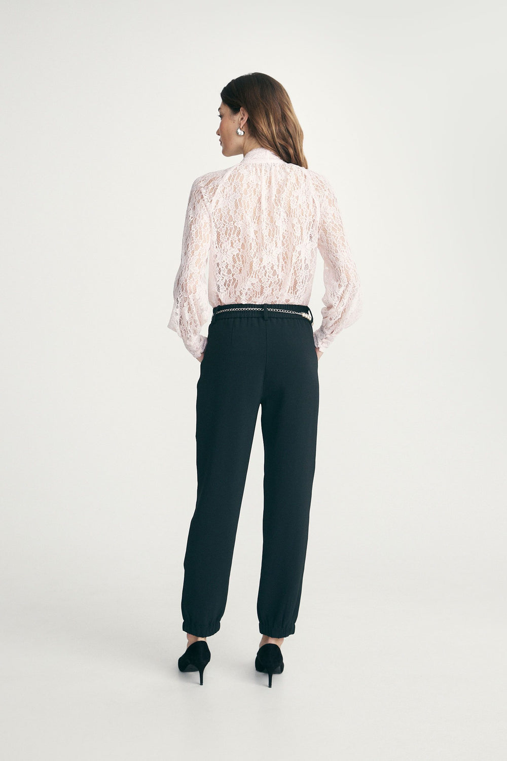Lace blouse with bow tie neck