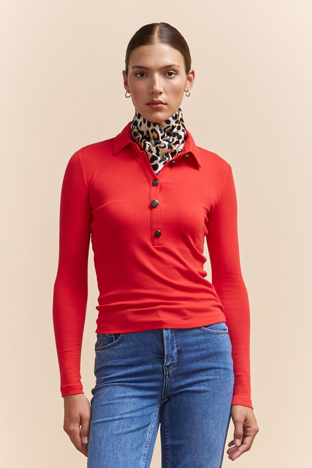 Ribbed top with polo collar