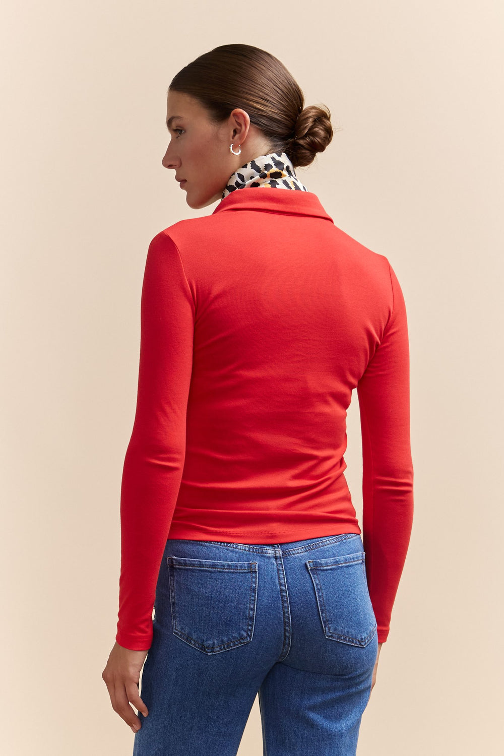 Ribbed top with polo collar