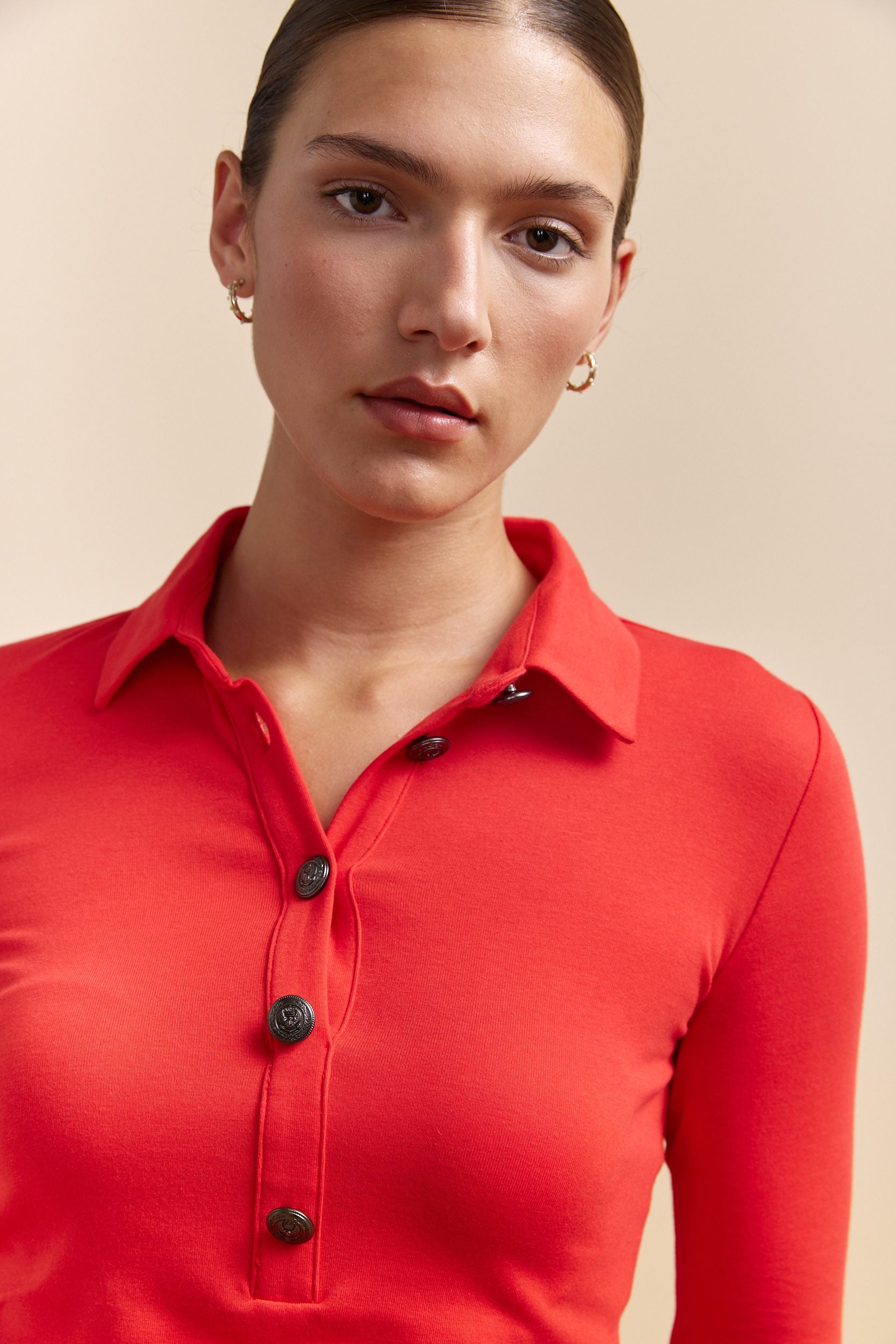 Ribbed top with polo collar