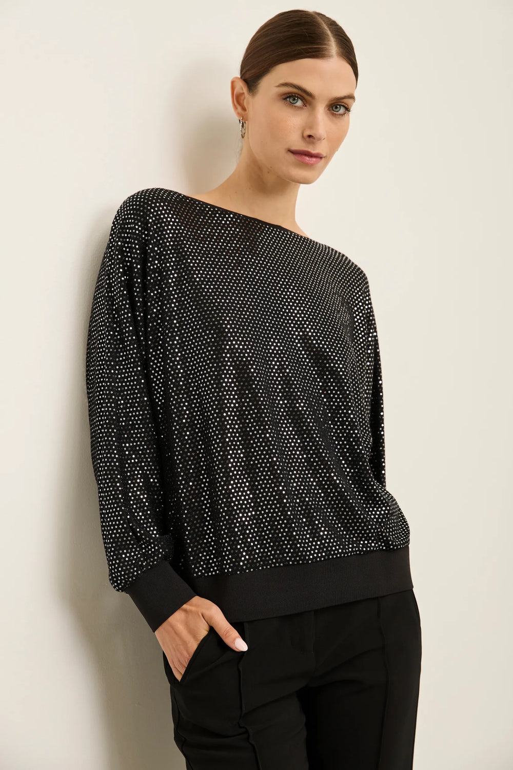 Sequined dolman sleeve top wit