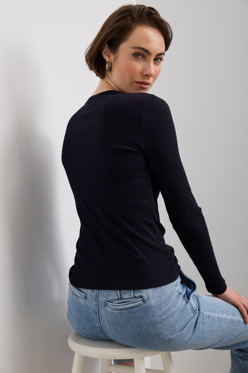 Rib long sleeve crew neck top