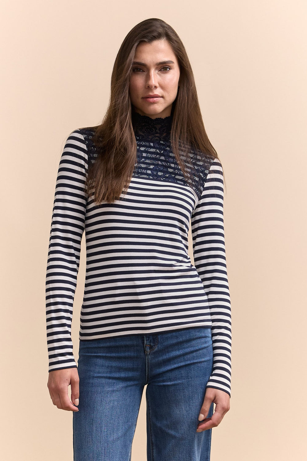 Striped top with lace