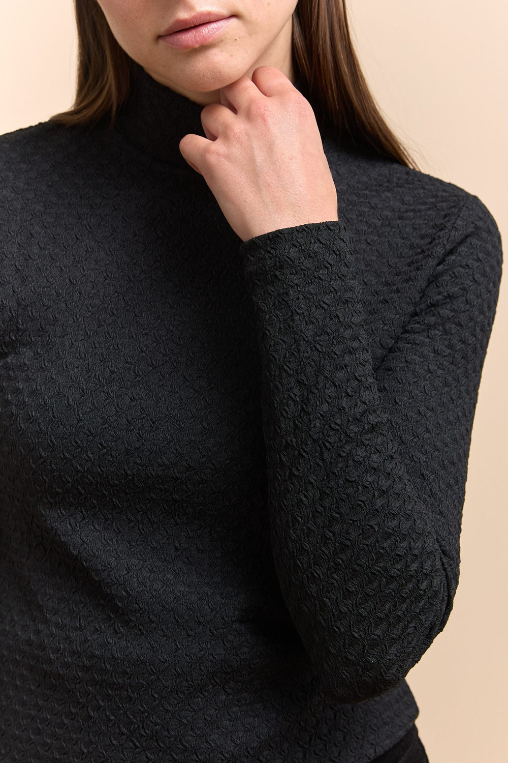 Textured top with mock neck