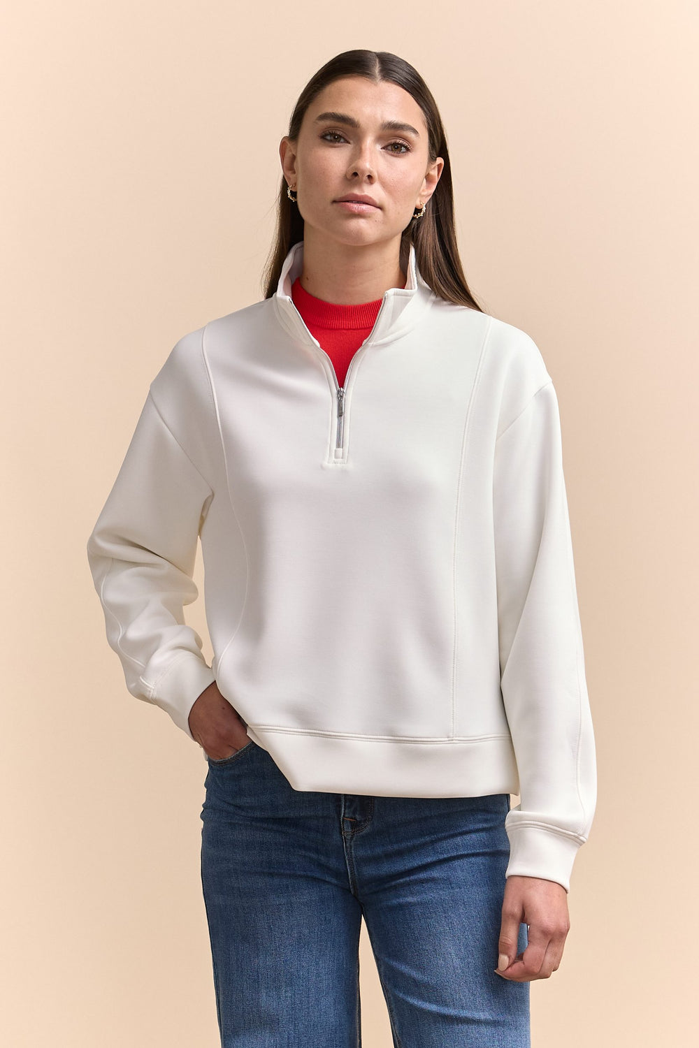 Ponte cropped sweatshirt with front zipper