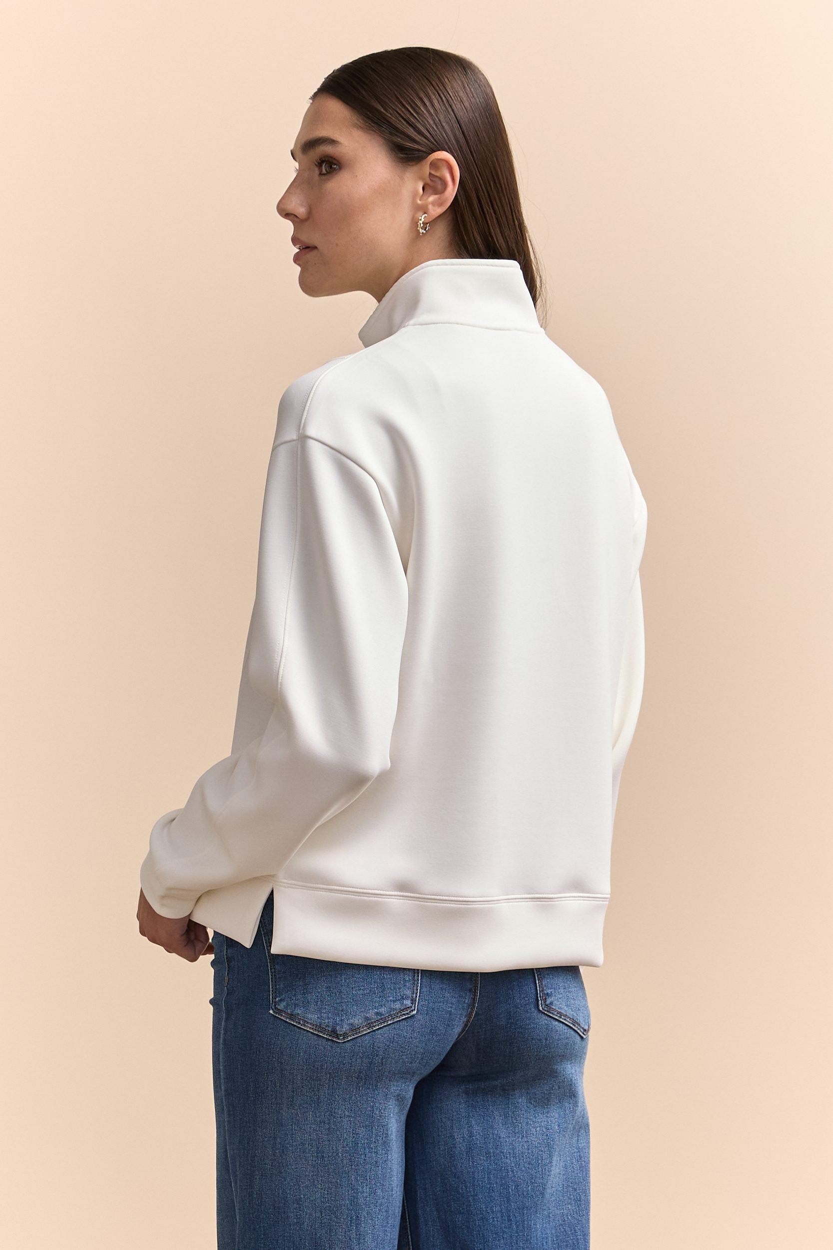 Ponte cropped sweatshirt with front zipper