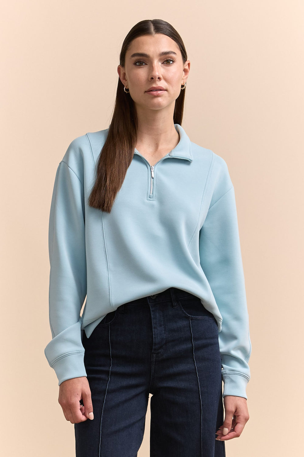 Ponte cropped sweatshirt with front zipper