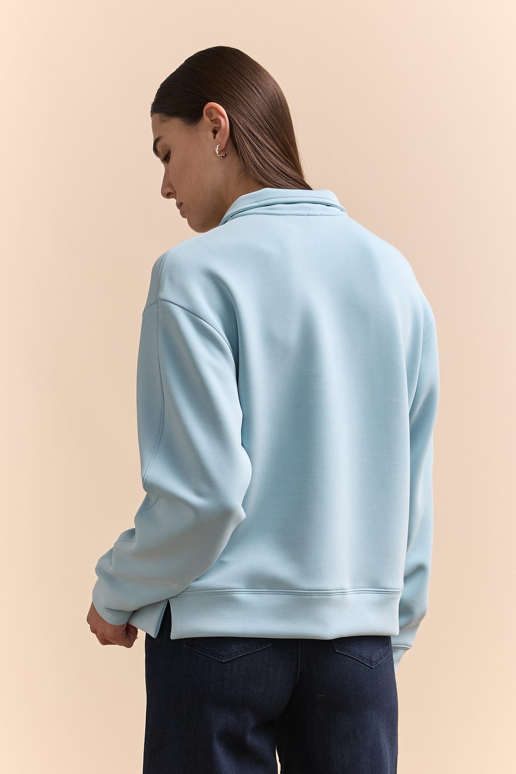 Ponte cropped sweatshirt with front zipper