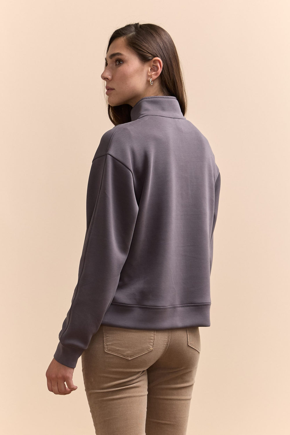 Ponte cropped sweatshirt with front zipper