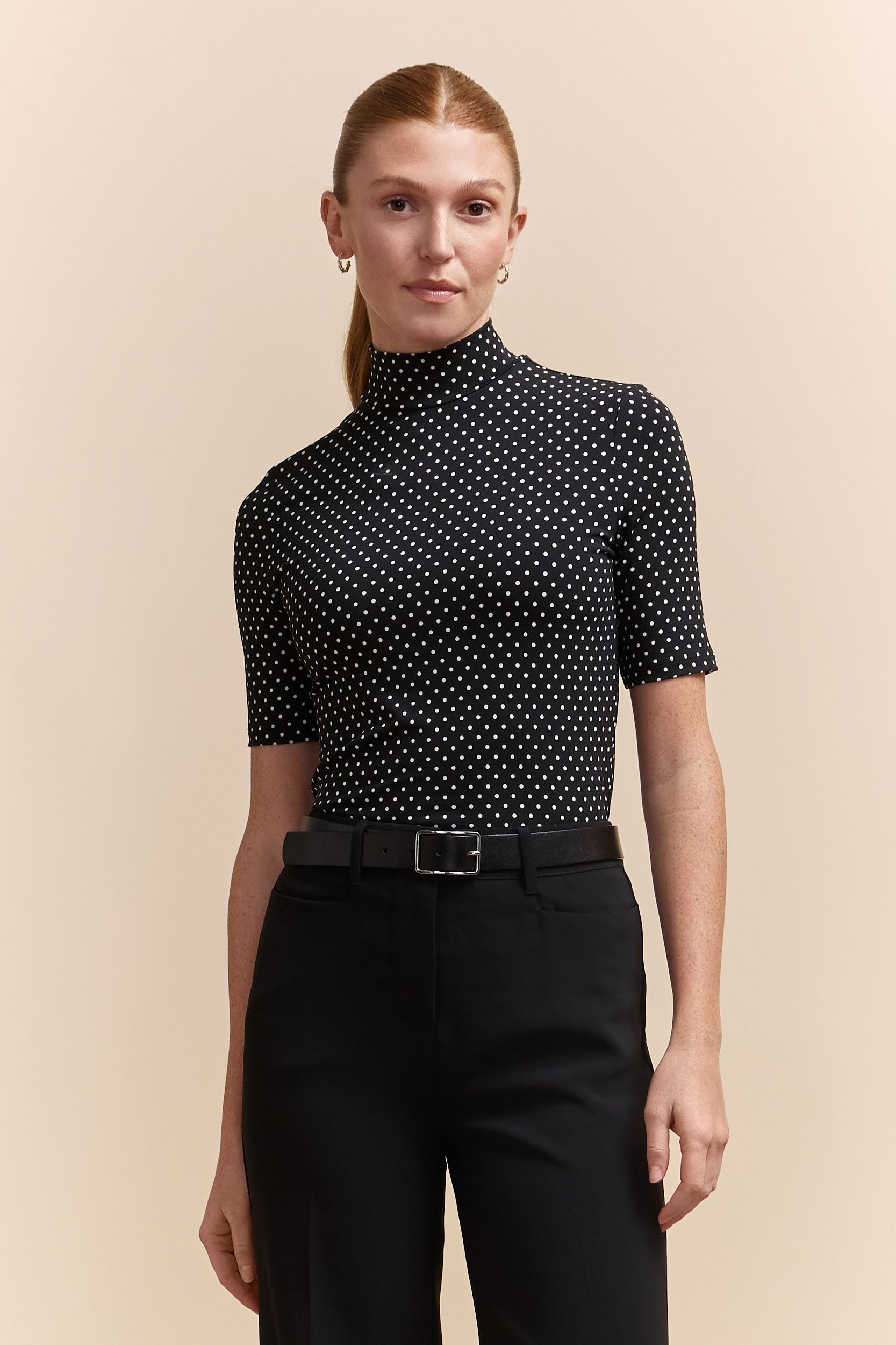 Polka-dot mock neck t-shirt