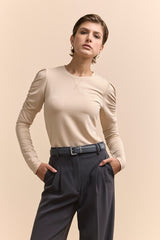 Crew neck top with puffy sleeve