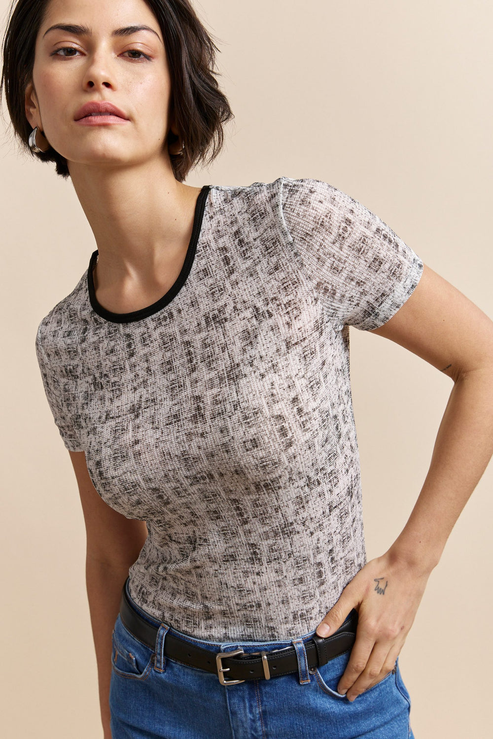 Textured T-shirt with print