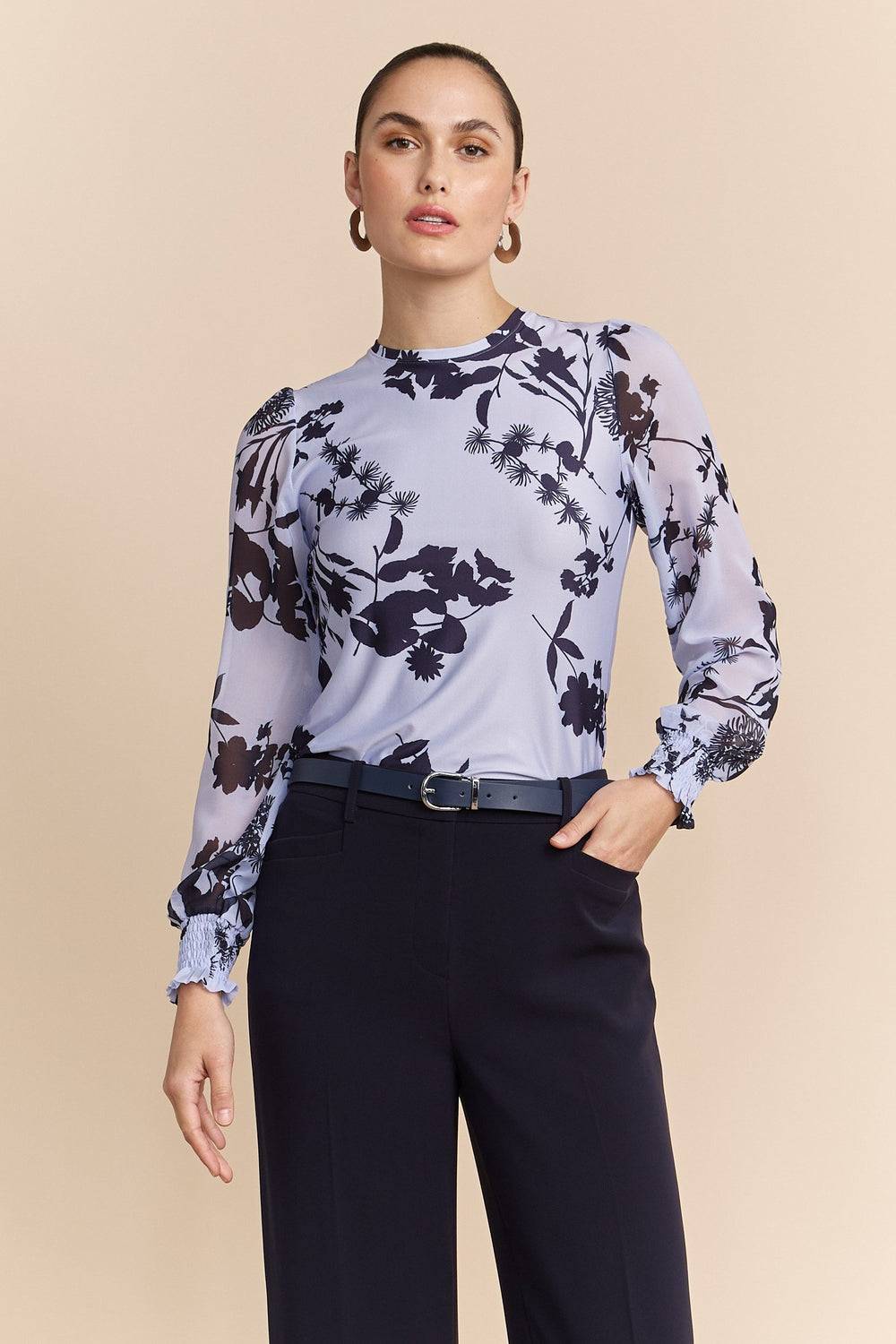 Mixed fabrics floral printed top