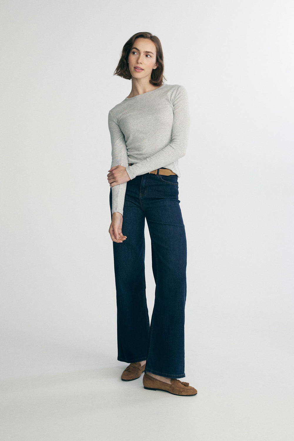 Long sleeve top with crew neck
