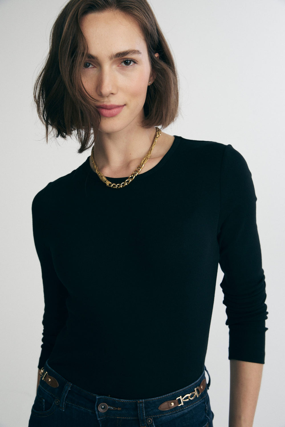 Long sleeve top with crew neck