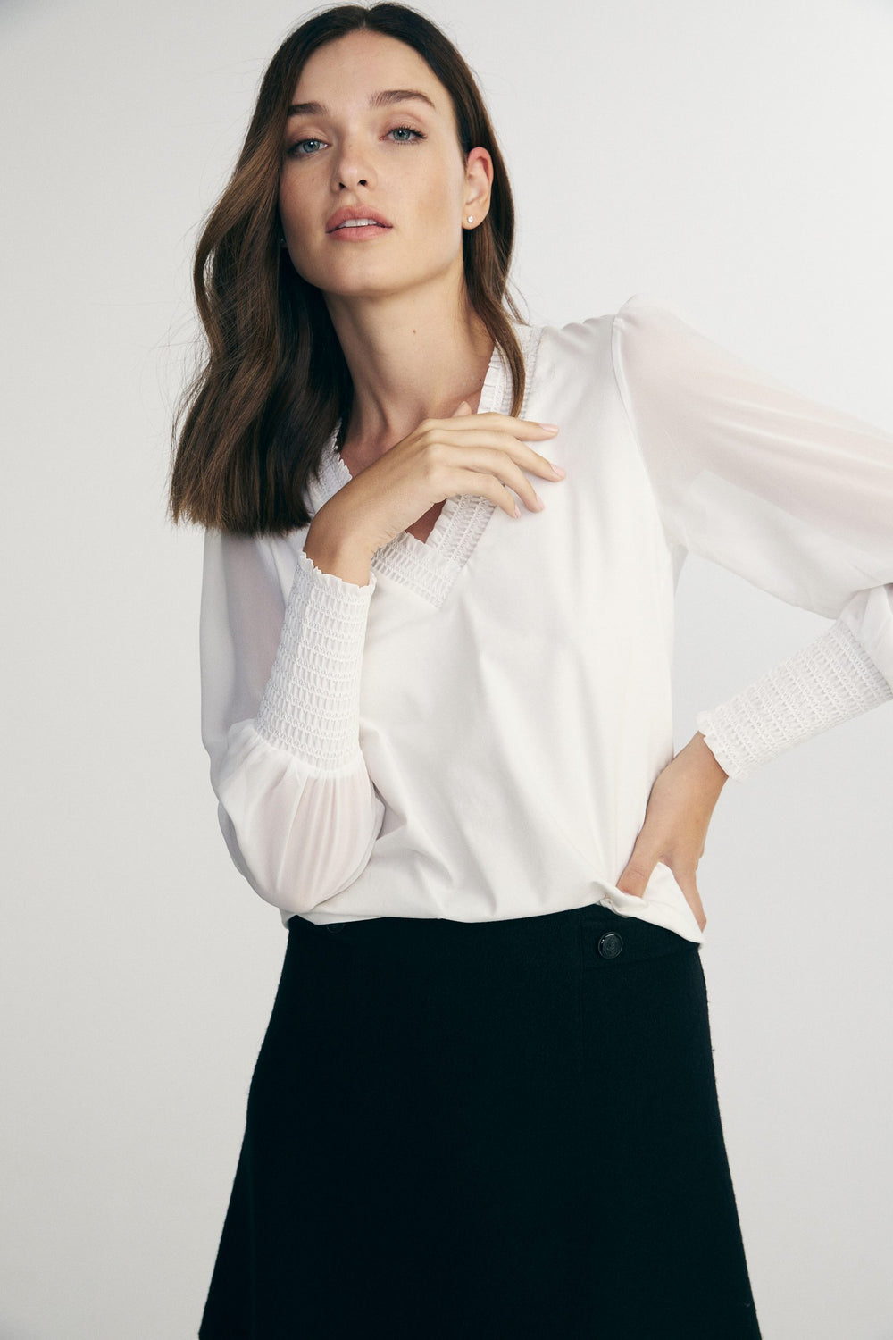 Jersey top with combo puffy sleeve