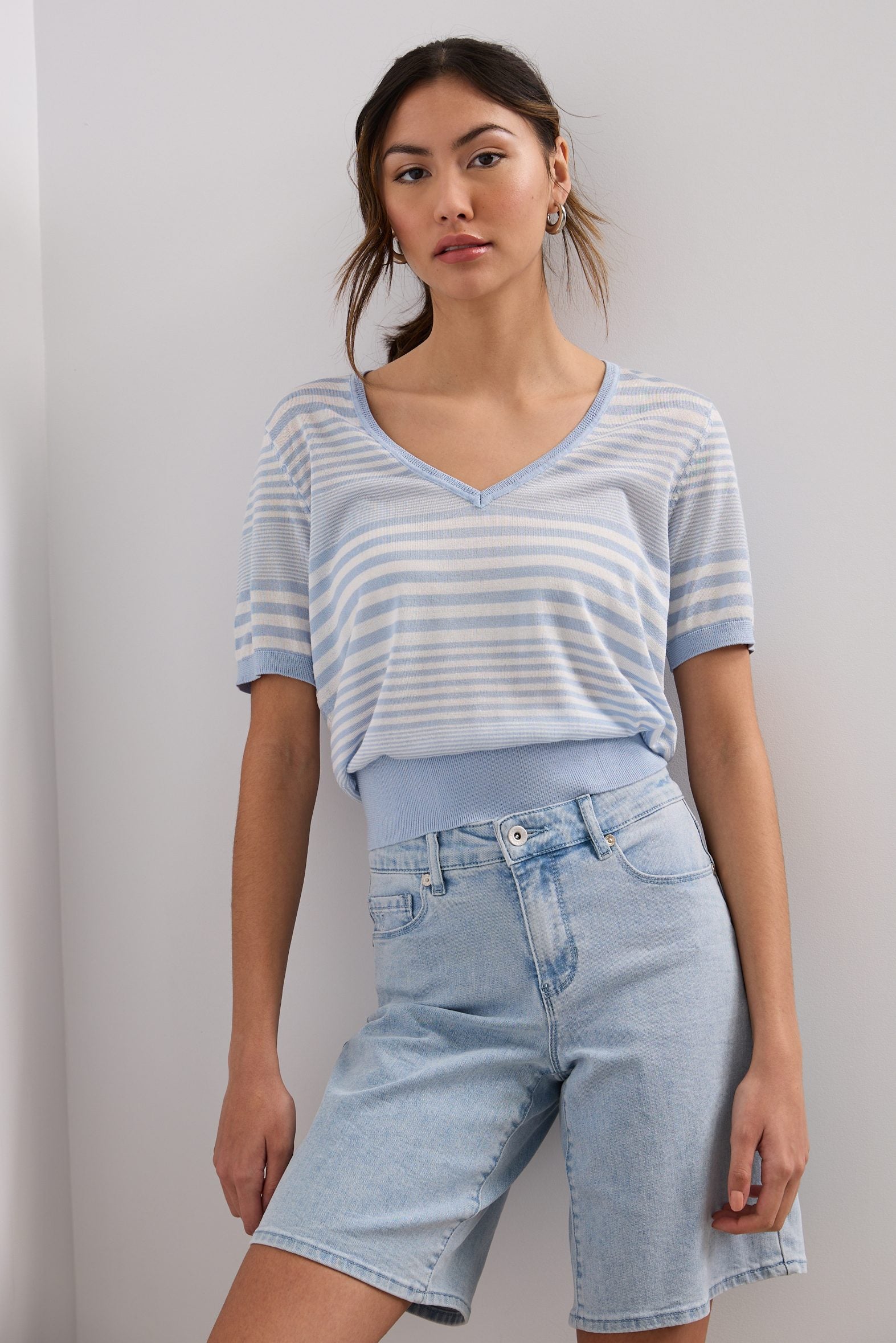 Short sleeve v-neck sweater