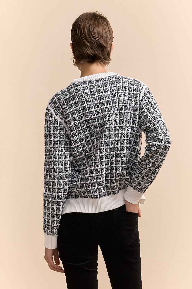 Reversible textured crew neck sweater