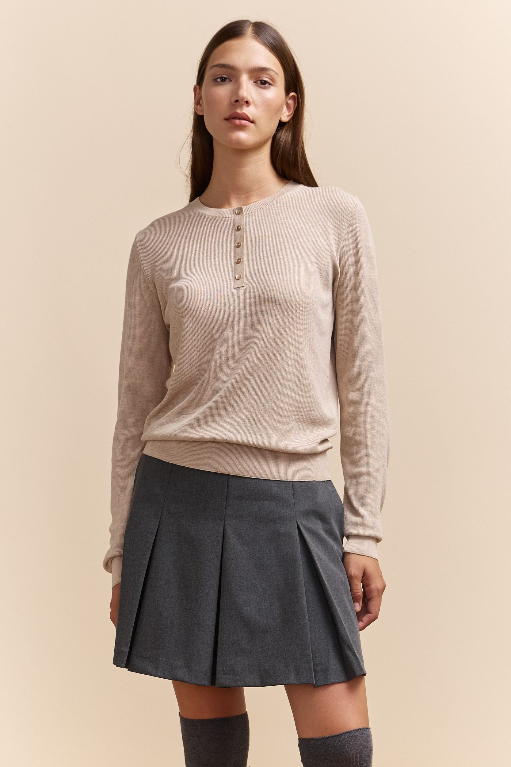 Henley collar sweater with lurex detail