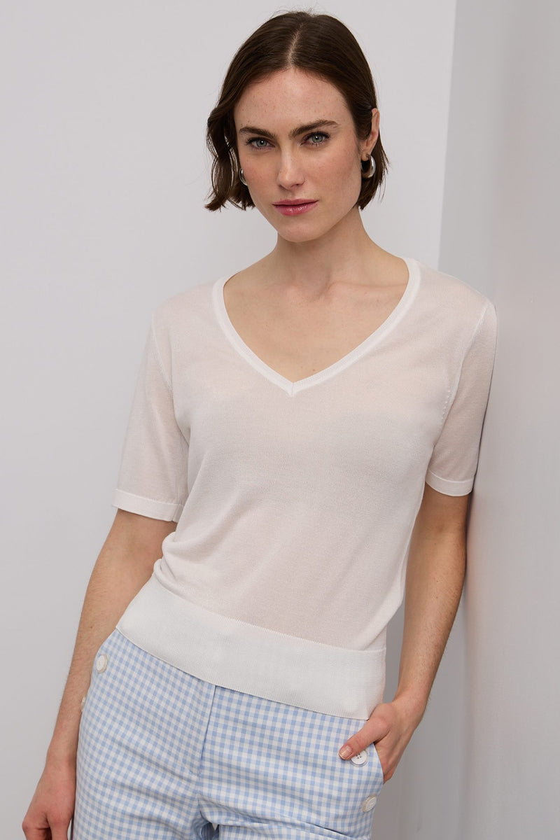 Short sleeve V neck sweater