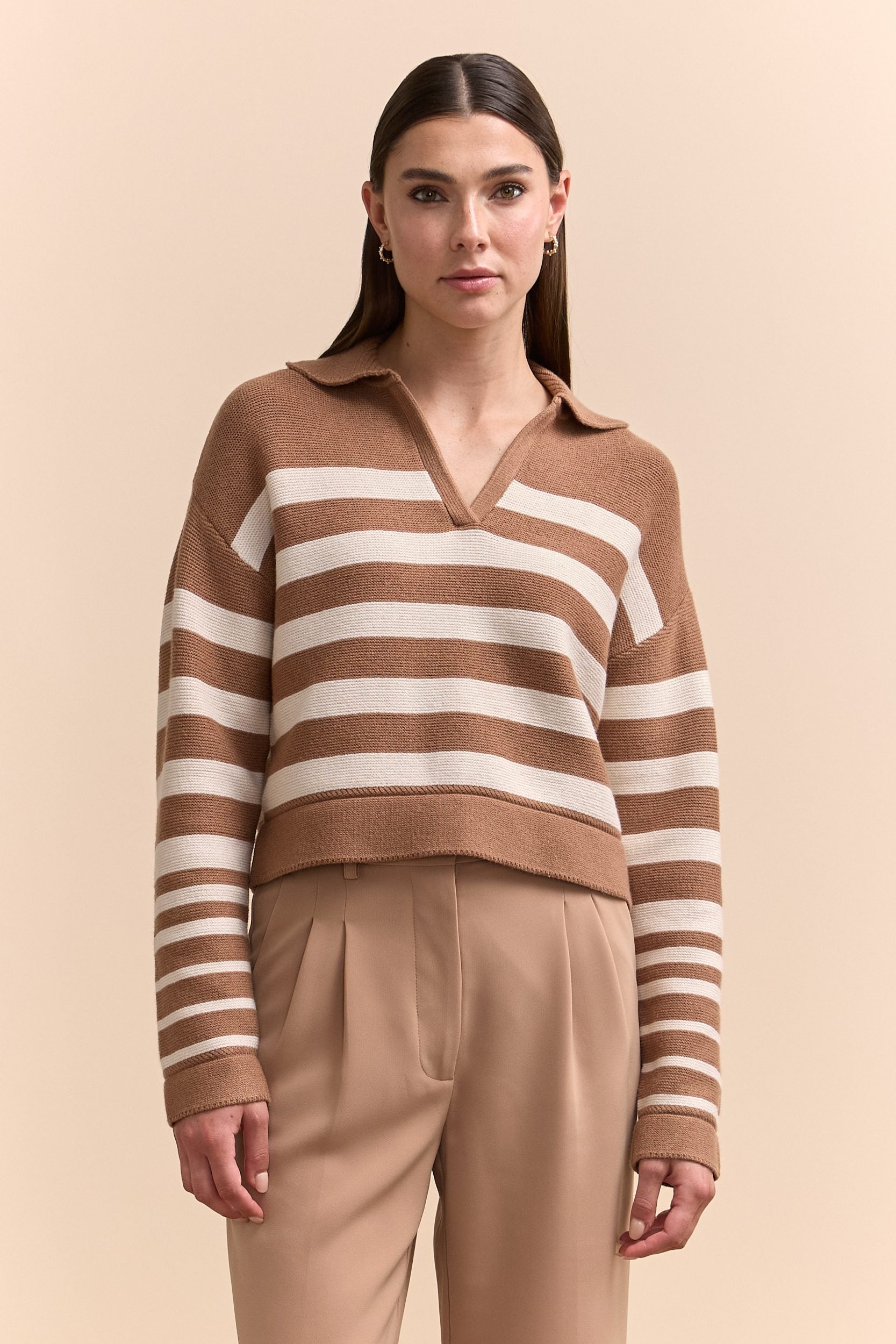 Striped sweater with polo collar