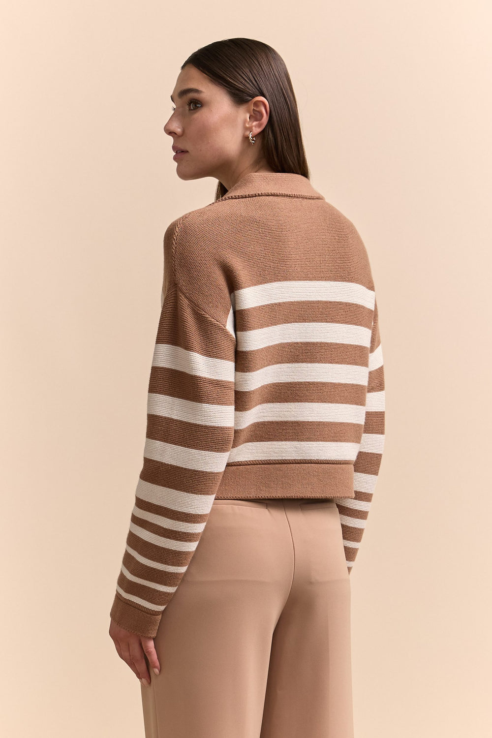 Striped sweater with polo collar