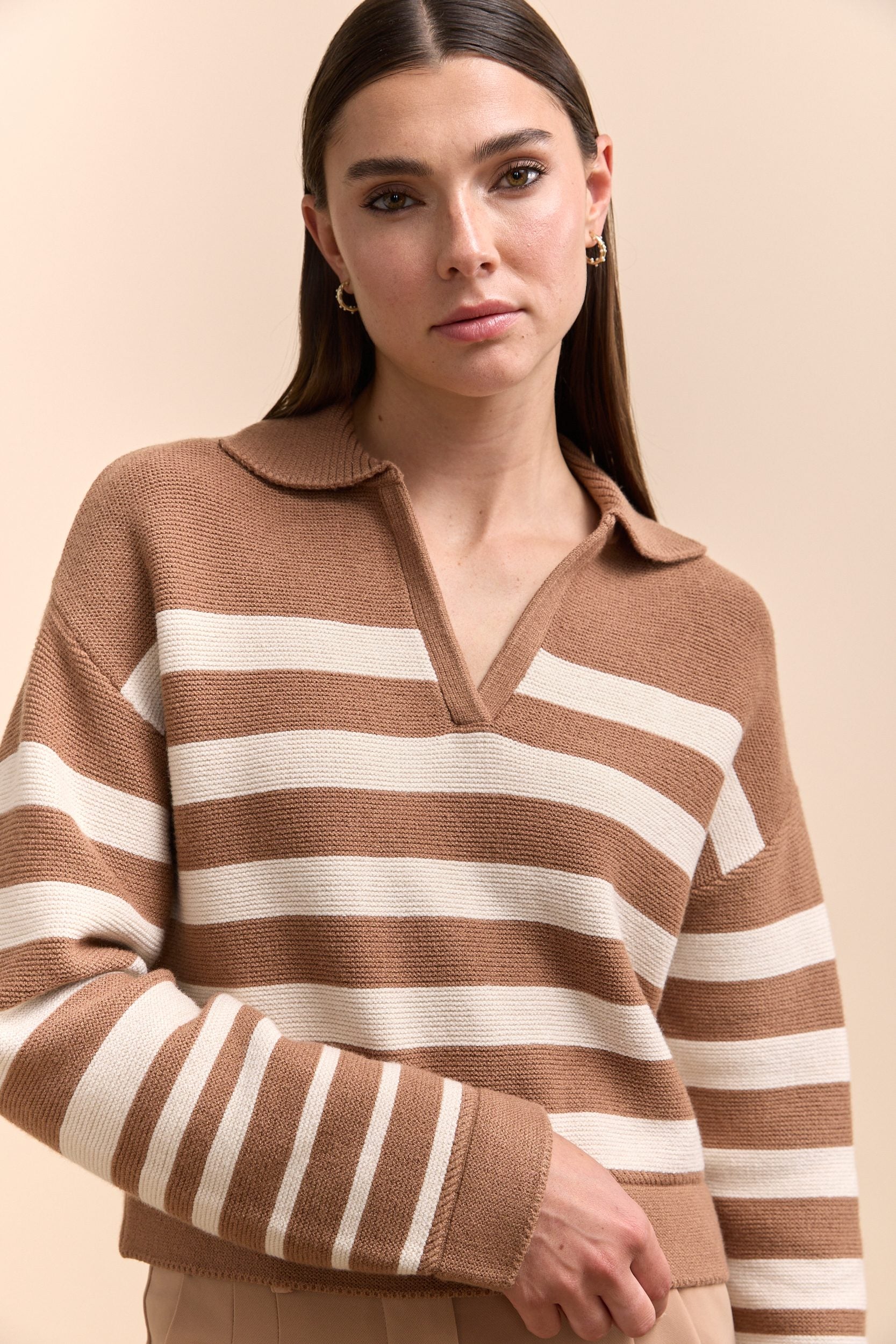 Striped sweater with polo collar