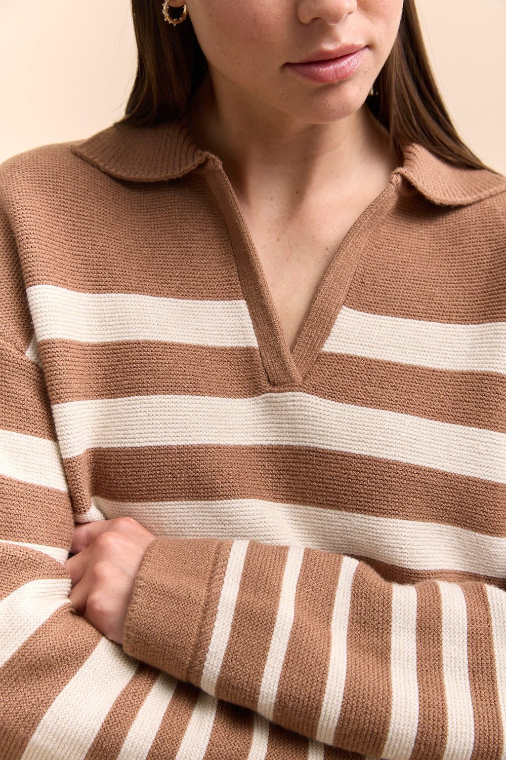 Striped sweater with polo collar