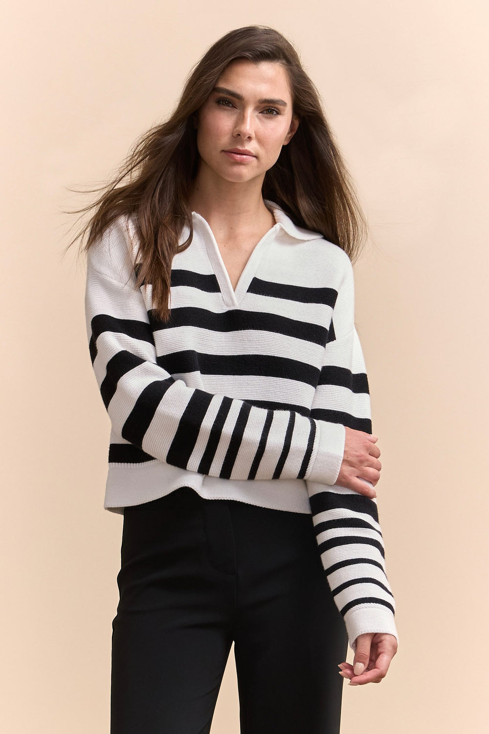 Striped sweater with polo collar