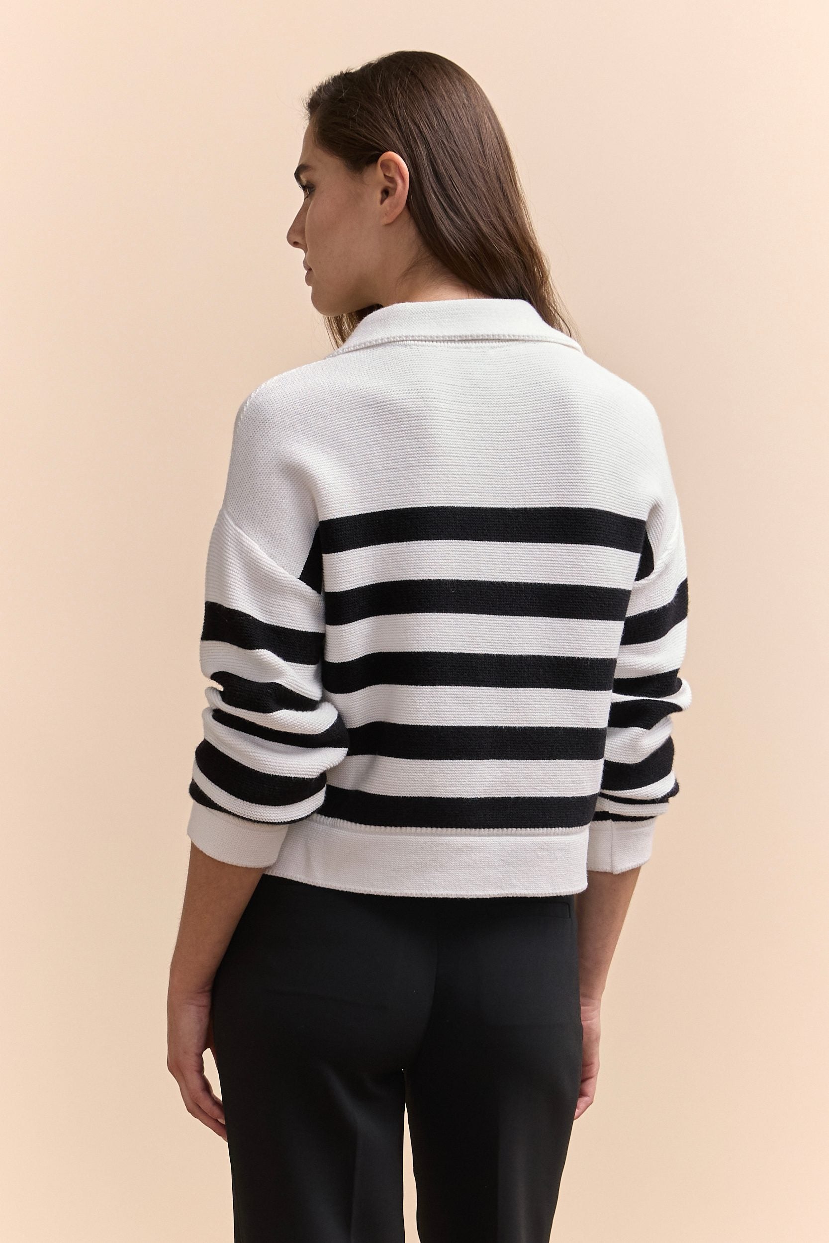 Striped sweater with polo collar