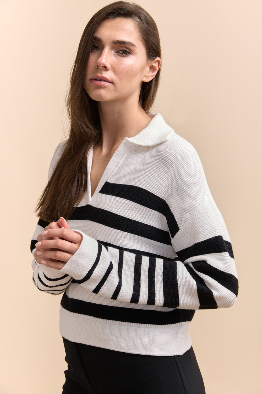 Striped sweater with polo collar