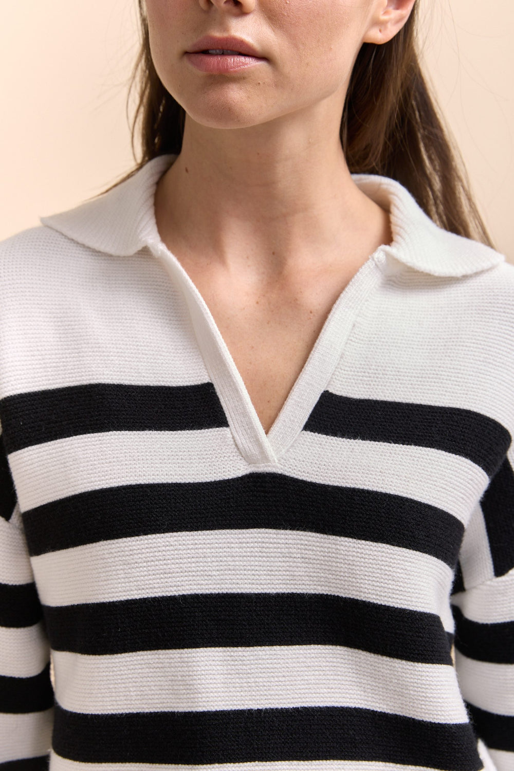 Striped sweater with polo collar