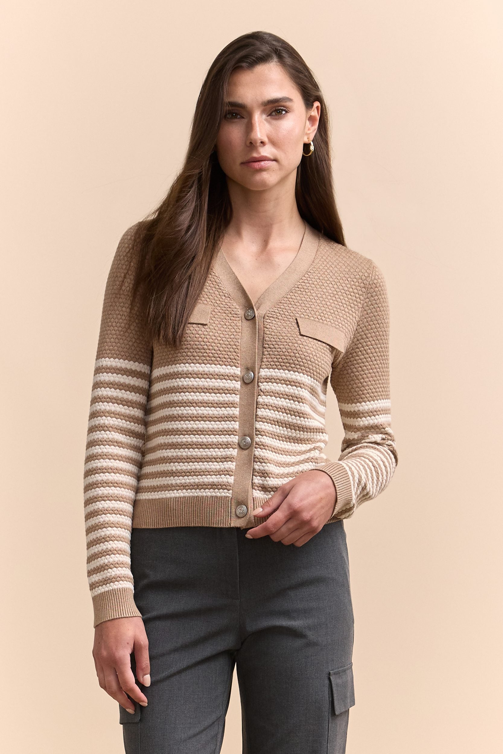 Textured cardigan with stripes