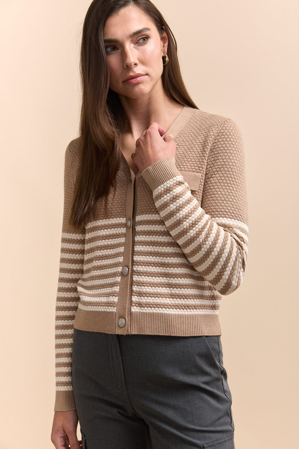 Textured cardigan with stripes