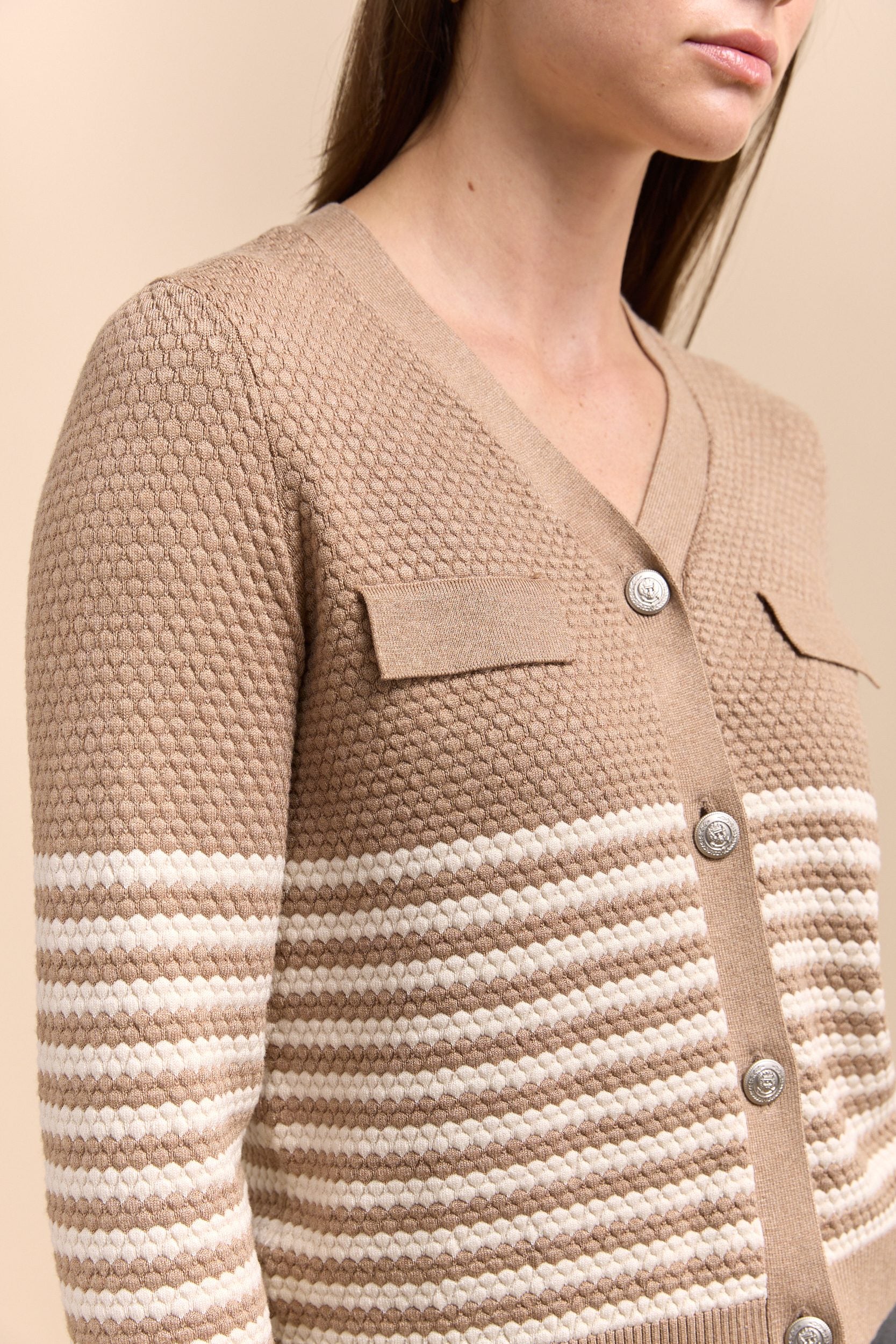 Textured cardigan with stripes