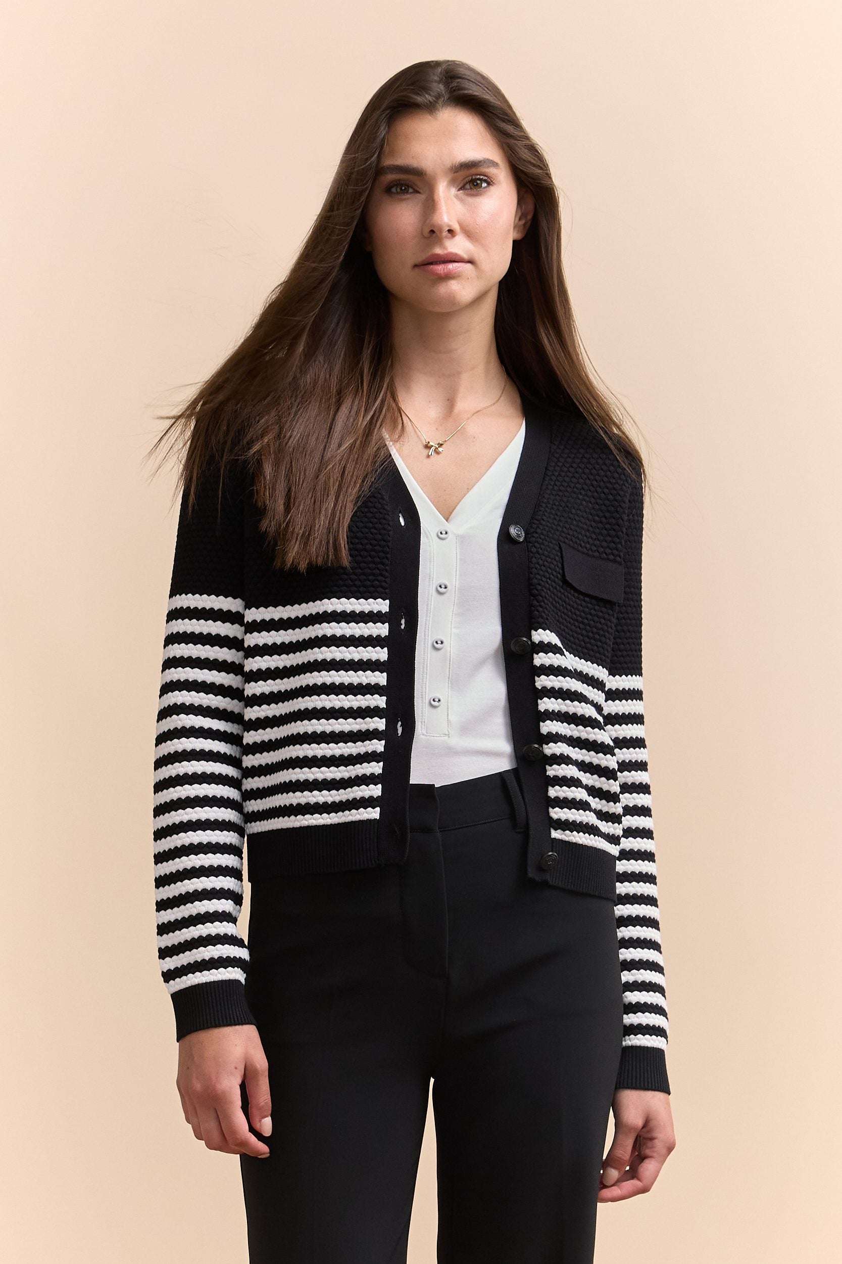 Textured cardigan with stripes