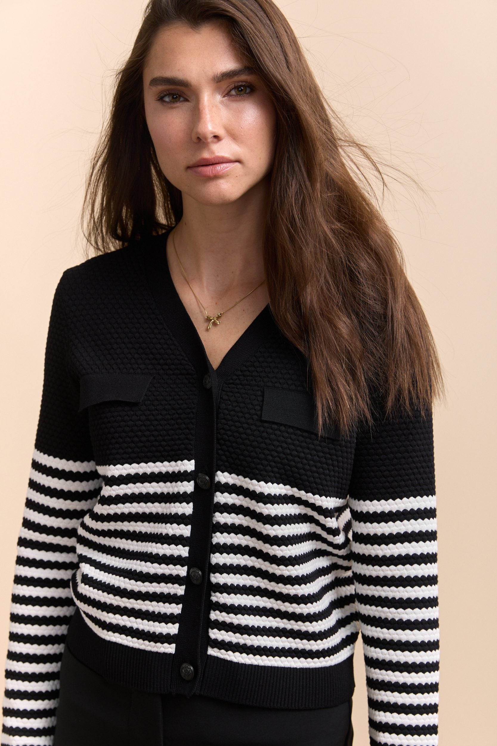 Textured cardigan with stripes