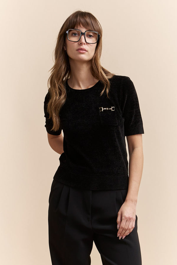 Velvet knit t-shirt with embellishment