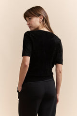 Velvet knit t-shirt with embellishment