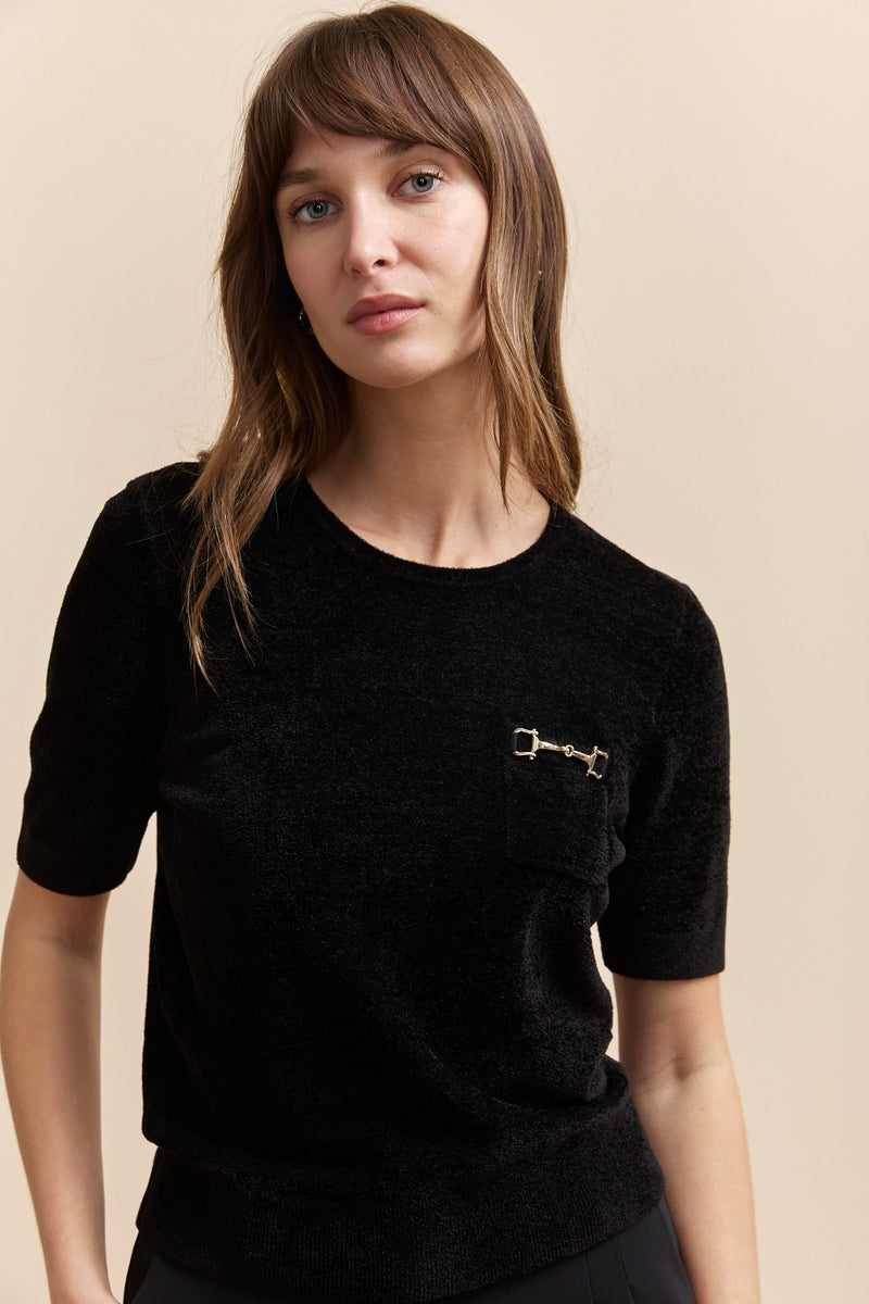 Velvet knit t-shirt with embellishment