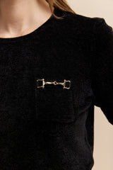 Velvet knit t-shirt with embellishment